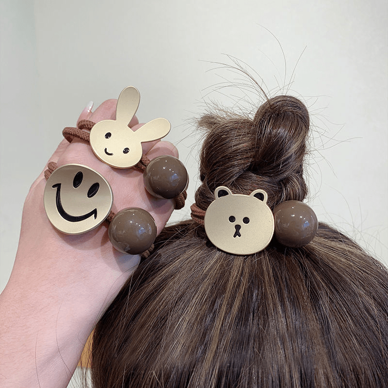 Cartoon Bear Hair Tie With Bead Rabbit Elastic Ponytail Holder