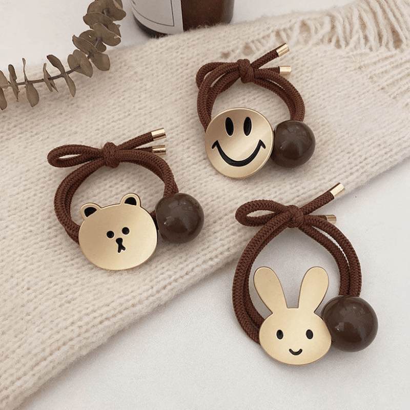Cartoon Bear Hair Tie With Bead Rabbit Elastic Ponytail Holder