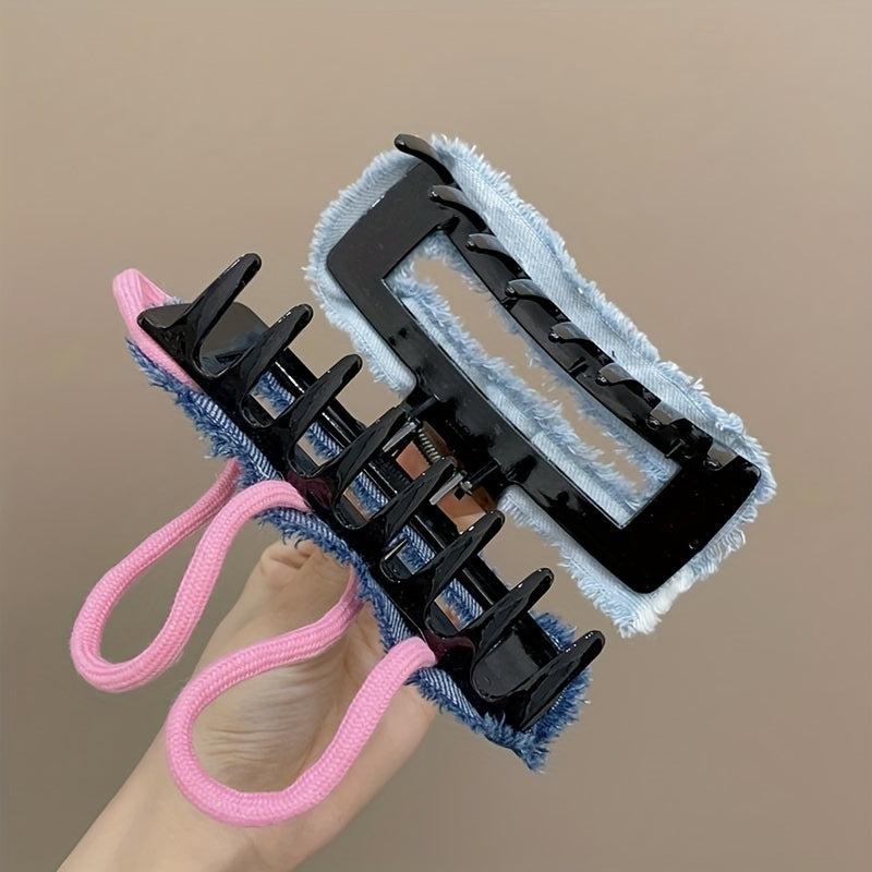 Denim Hair Claw With Pink Rope Y2K Hair Claw