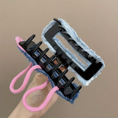 Denim Hair Claw With Pink Rope Y2K Hair Claw