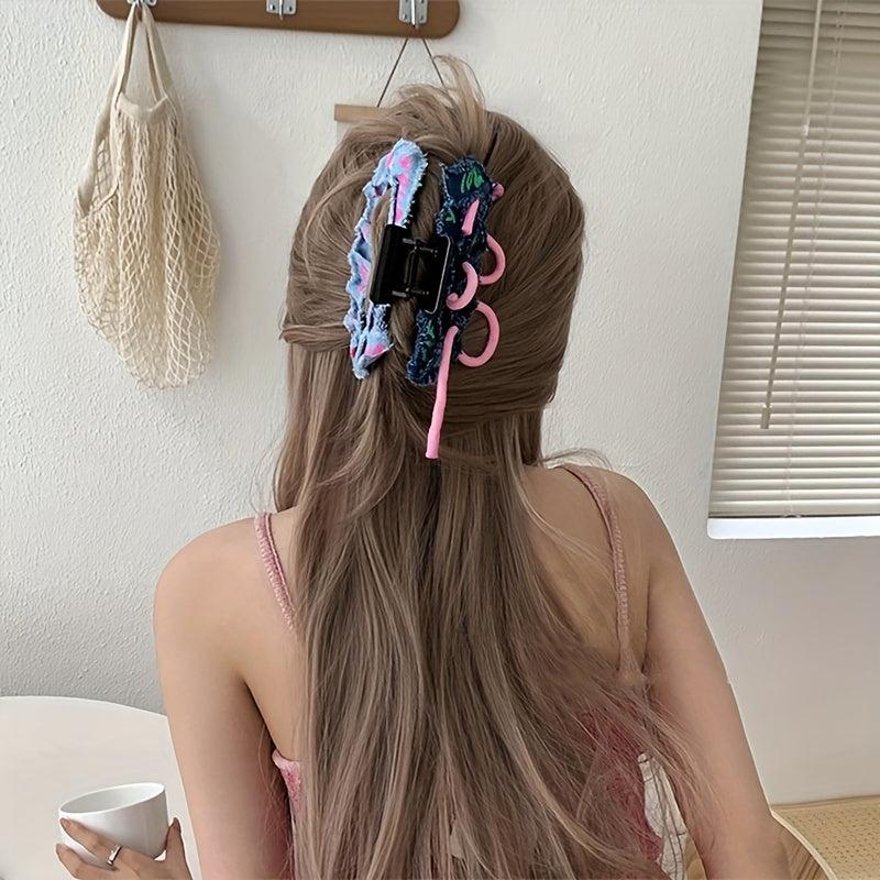 Denim Hair Claw With Pink Rope Y2K Hair Claw