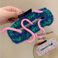 Denim Hair Claw With Pink Rope Y2K Hair Claw