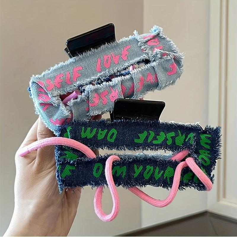 Denim Hair Claw With Pink Rope Y2K Hair Claw