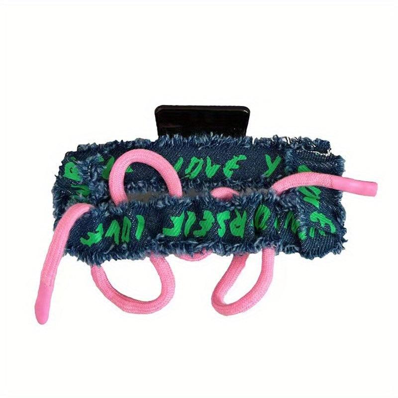 Denim Hair Claw With Pink Rope Y2K Hair Claw