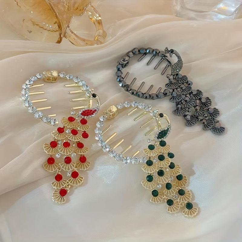 Peacock Rhinestone Crystal Double Side Hair Clip Ladies Hair Accessories