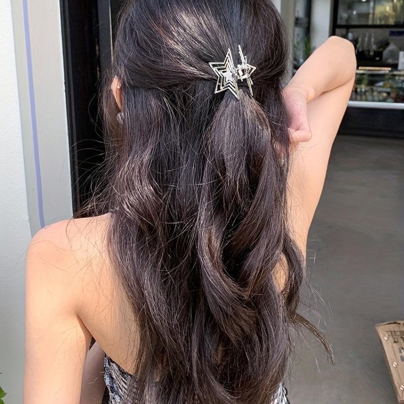 Hollow Star Metal Hair Claw Y2K Shark Claw Ponytail Holder