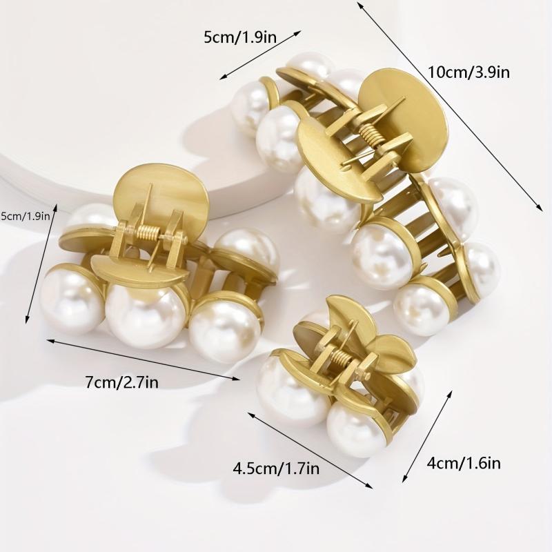 Geometric Faux Pearl Hair Claw for Women