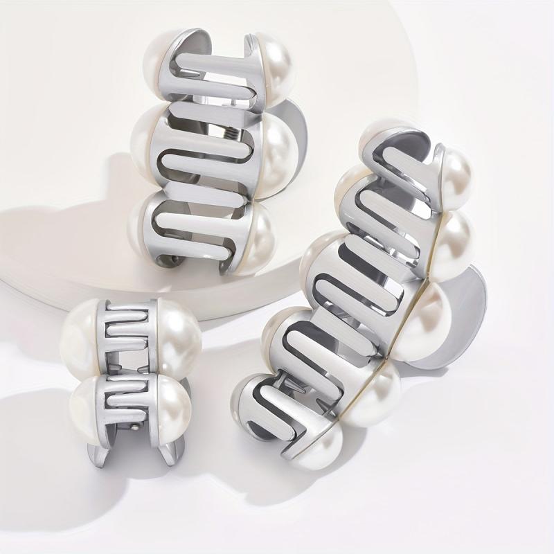 Geometric Faux Pearl Hair Claw for Women