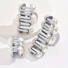 Geometric Faux Pearl Hair Claw for Women
