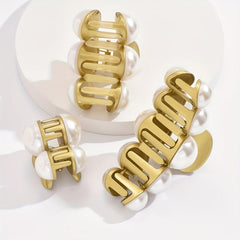Geometric Faux Pearl Hair Claw for Women