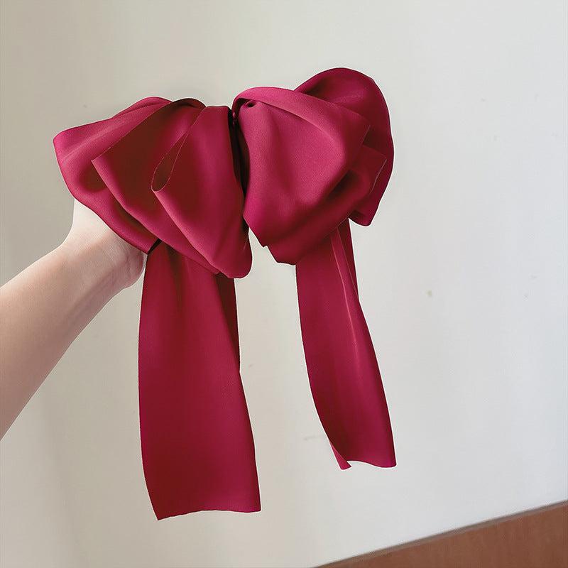 Satin Big Hair Bow Bridal Bow French Barrette Long Tail