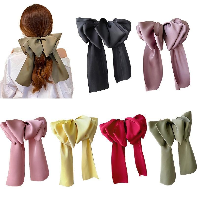 Satin Big Hair Bow Bridal Bow French Barrette Long Tail