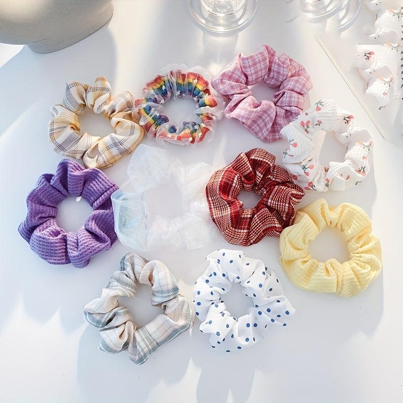 10pcs French Large Wool Scrunchie Retro Hair Rope Fabric Accessories