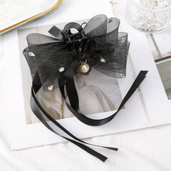 Mesh Bow Hair Claw With Faux Pearl and Ribbon Hair Accessories