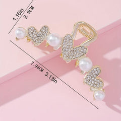 Butterfly Rhinestone Hair Claw Faux Pearl Shark Claw Hair Accessories