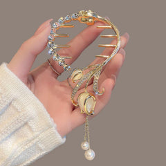 Opal Flower Hair Claw with Faux Pearl Tassel - Women Girls Hair Clip