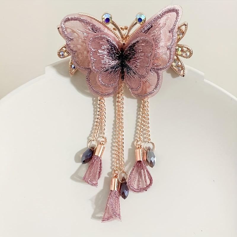 Butterfly Barrette With Crystal Tassel Hair Claw