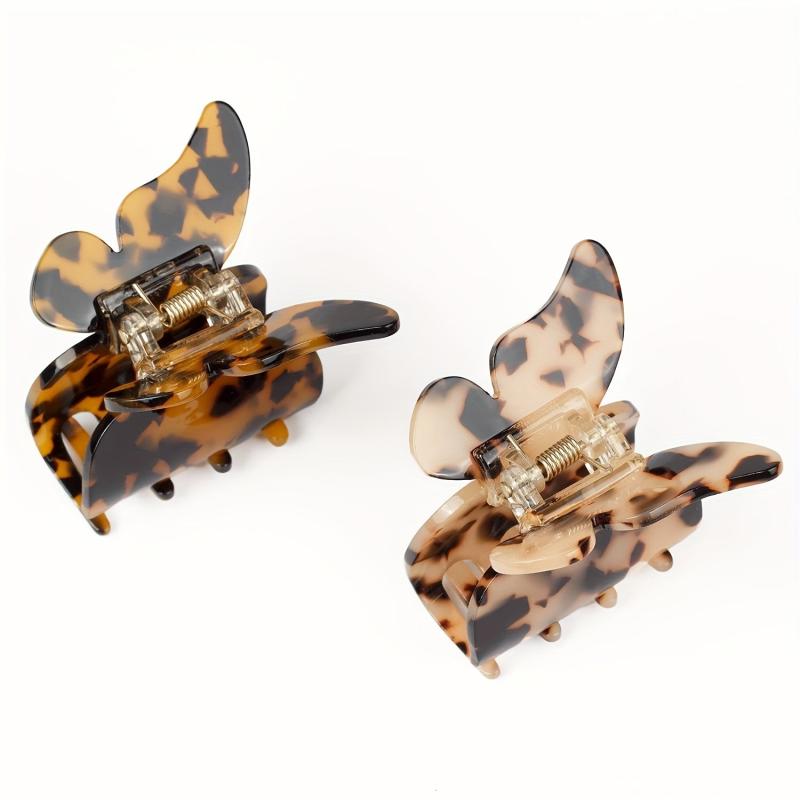 2pcs Leopard Pattern Butterfly Hair Claw Clip for Women Girls