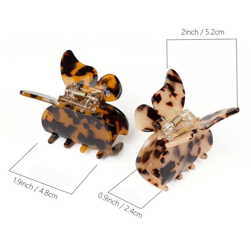 2pcs Leopard Pattern Butterfly Hair Claw Clip for Women Girls