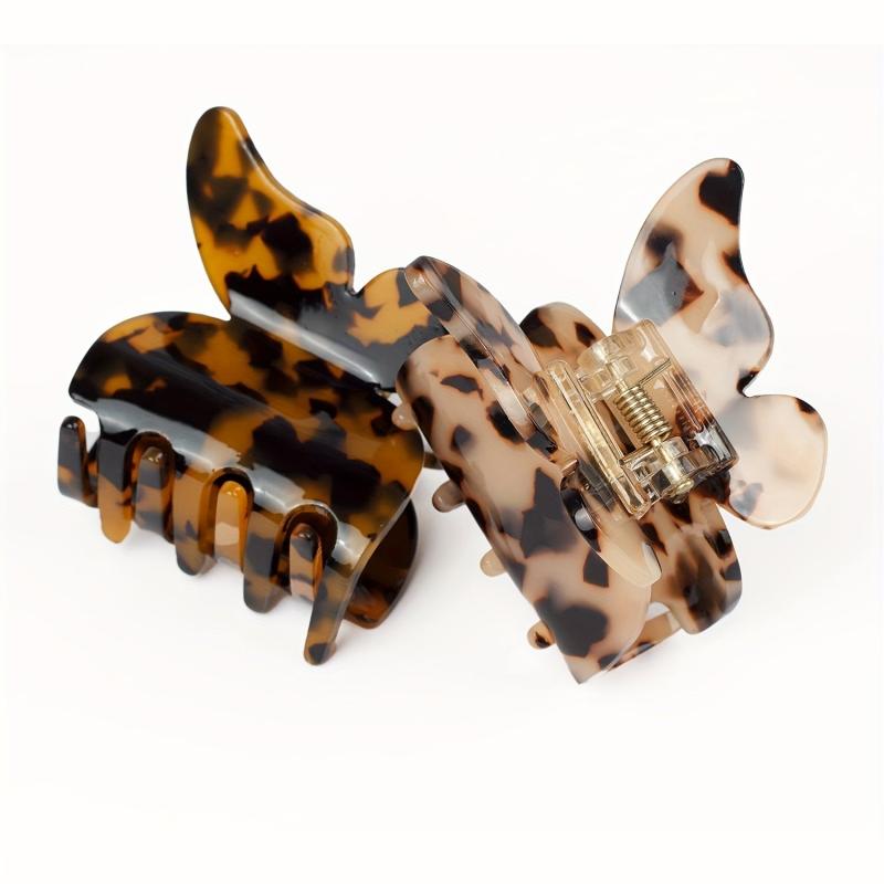 2pcs Leopard Pattern Butterfly Hair Claw Clip for Women Girls