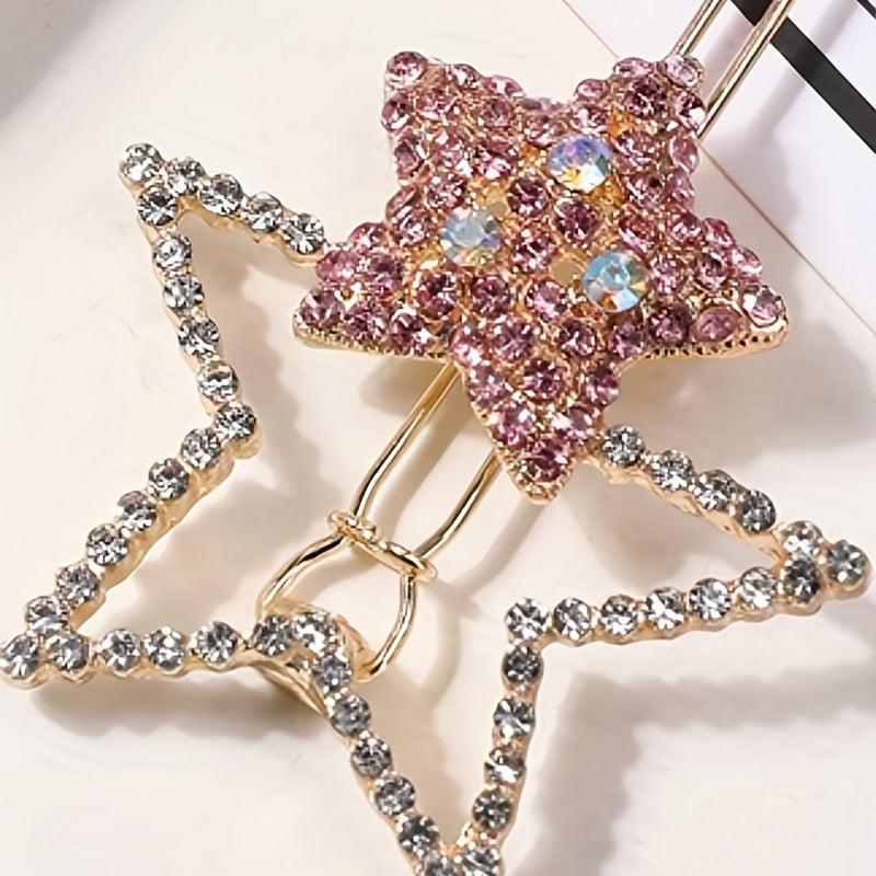 Crystal Star Hair Clip Rhinestone Sparkle Barrette Colorful Hairclip Women Girls