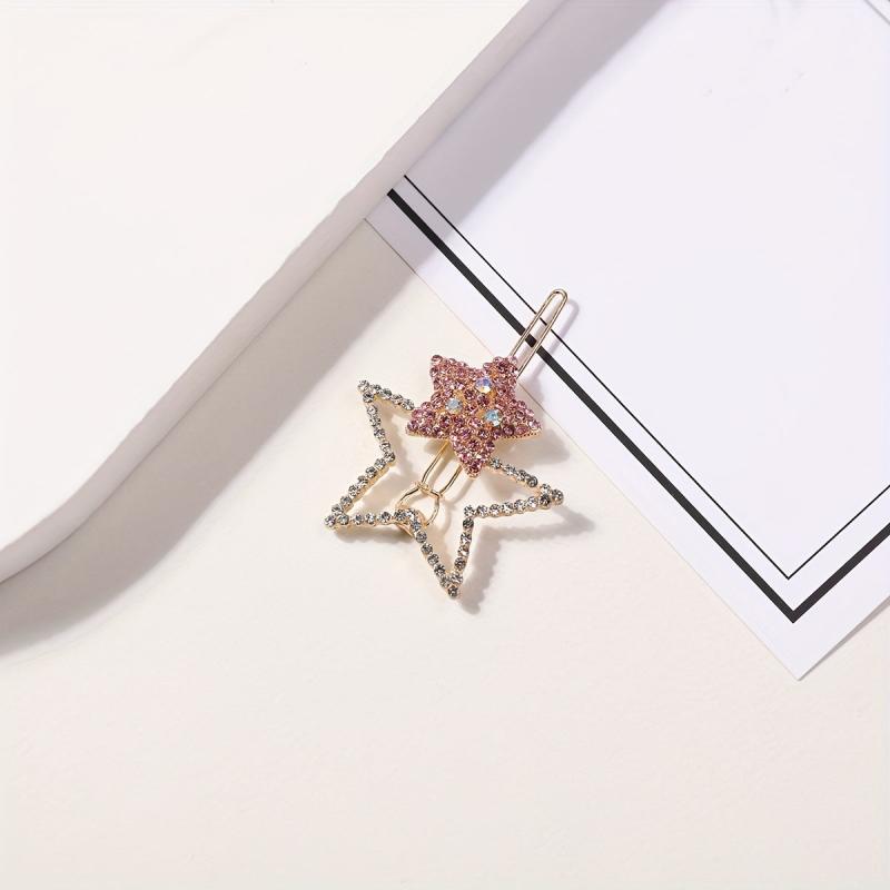 Crystal Star Hair Clip Rhinestone Sparkle Barrette Colorful Hairclip Women Girls