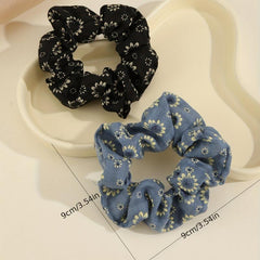 2pcs Boho Flower Print Scrunchies Hair Tie Vintage Sparkle Hair Rope