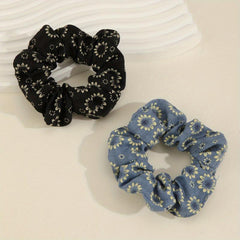 2pcs Boho Flower Print Scrunchies Hair Tie Vintage Sparkle Hair Rope