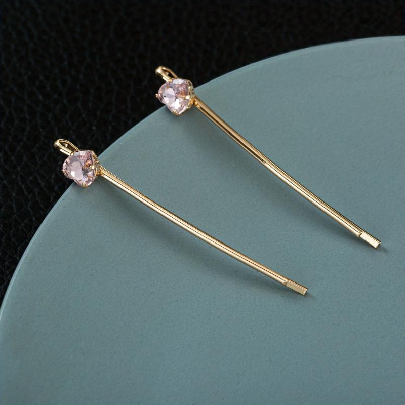 2pcs Crystal Heart Shape Bobby Pin Headwear Side Clip Hair Accessories
