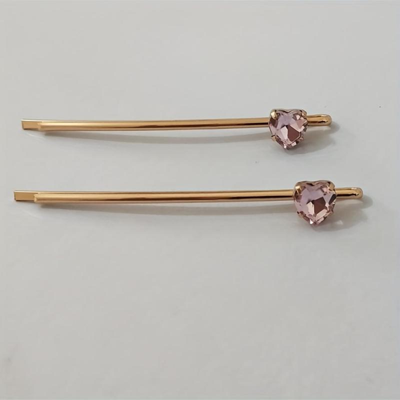 2pcs Crystal Heart Shape Bobby Pin Headwear Side Clip Hair Accessories