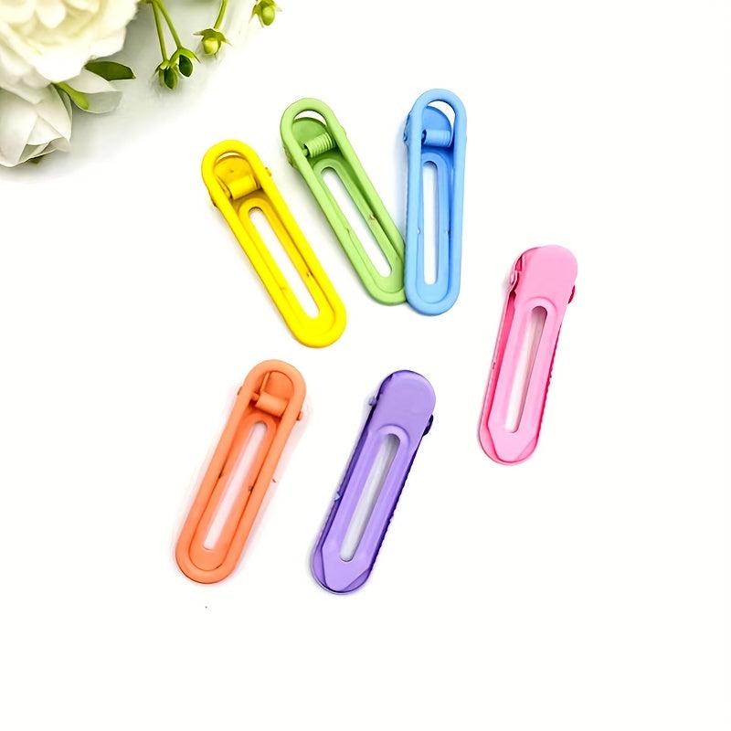 6pcs Candy Duck Billed Clip Hollow Rectangle Metal Hair Clip For Side Hair Bang
