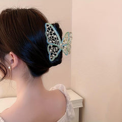 Butterfly Faux Pearl Hair Claw Rhinestone Back Head Clip Female