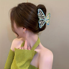 Butterfly Faux Pearl Hair Claw Rhinestone Back Head Clip Female