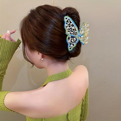 Butterfly Faux Pearl Hair Claw Rhinestone Back Head Clip Female
