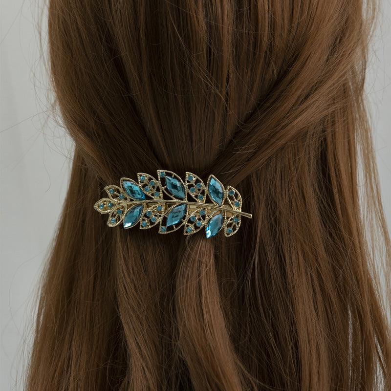 Glitter Leaf Rhinestone Hair Clip for Women