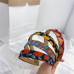 Retro Flower Print Headband Set Hair Accessories For Women Girls