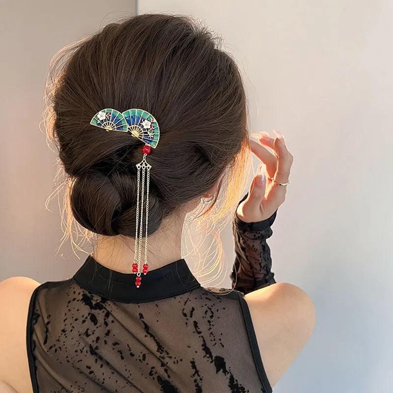 Vintage Tassel Fan Hair Comb Retro Hairpin Headdress Accessories