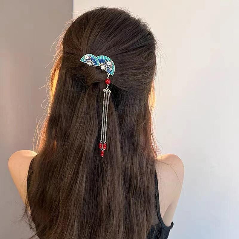 Vintage Tassel Fan Hair Comb Retro Hairpin Headdress Accessories