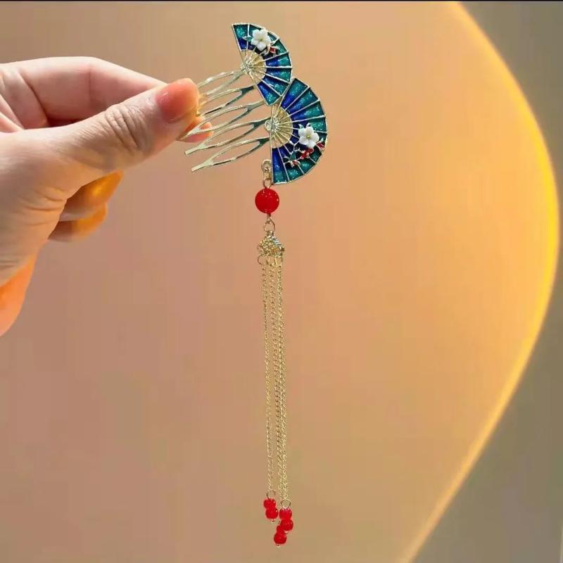 Vintage Tassel Fan Hair Comb Retro Hairpin Headdress Accessories