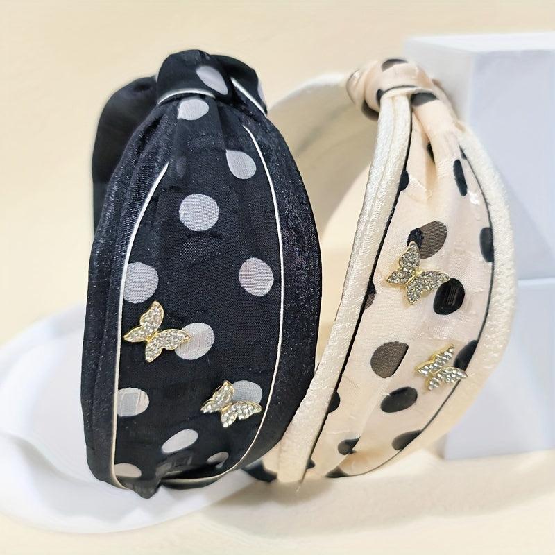 Cross Knotted Headband Rhinestone Butterfly Hair Band