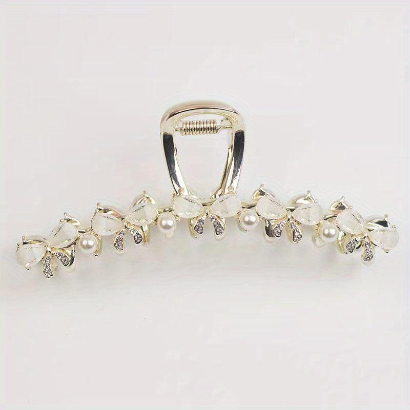 Opal Bow Hair Claw Sparkly Pearl Metal Hair Claw Ponytail Holder