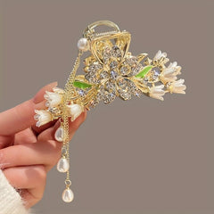 Large Rhinestone Flower Hair Claw Ponytail Holder