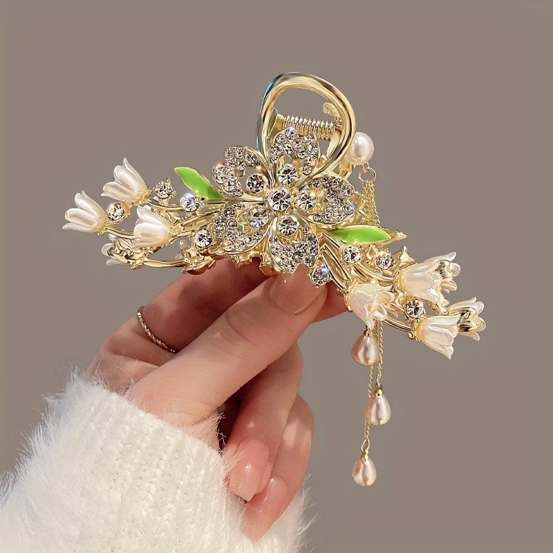 Large Rhinestone Flower Hair Claw Ponytail Holder