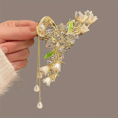 Large Rhinestone Flower Hair Claw Ponytail Holder