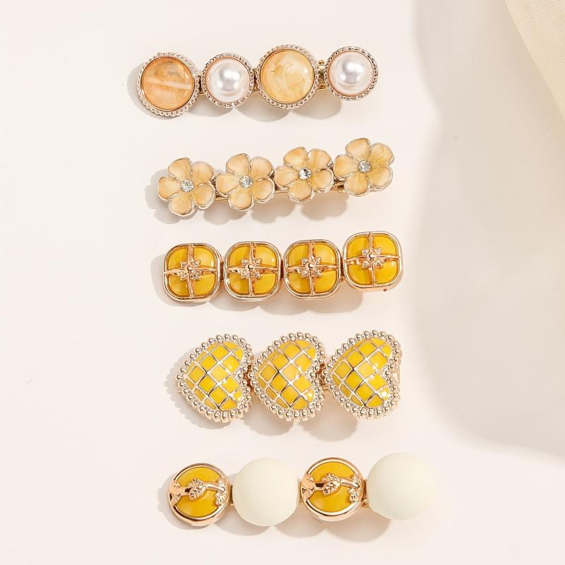 5pcs Heart Flower Faux Pearl Hairclip Hairpin Set Daily Party Accessories