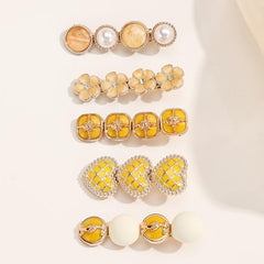 5pcs Heart Flower Faux Pearl Hairclip Hairpin Set Daily Party Accessories