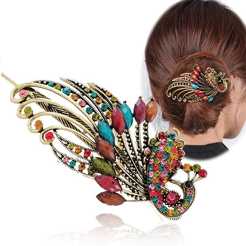 Peacock Rhinestone Hair Clip Hairpin Bohemian Style Hair Accessories