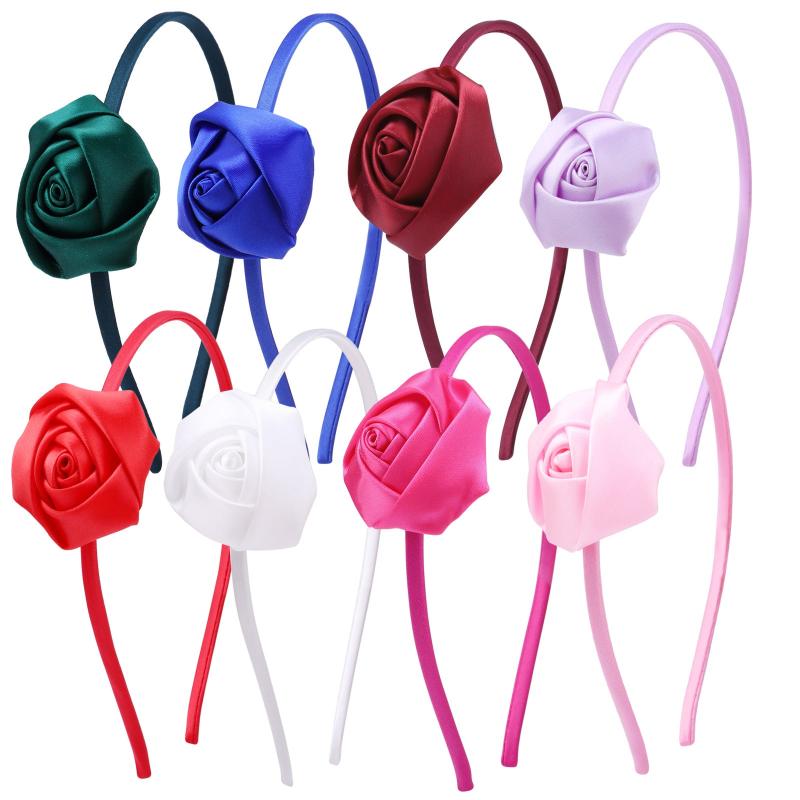Satin Rose Headband Flower Hair Hoop for Women Girls