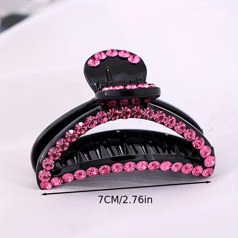 Pink Rhinestone Hair Claw Ponytail Holder Women Girls Hair Claw Clip
