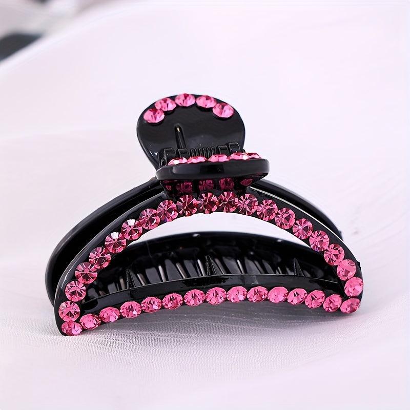 Pink Rhinestone Hair Claw Ponytail Holder Women Girls Hair Claw Clip